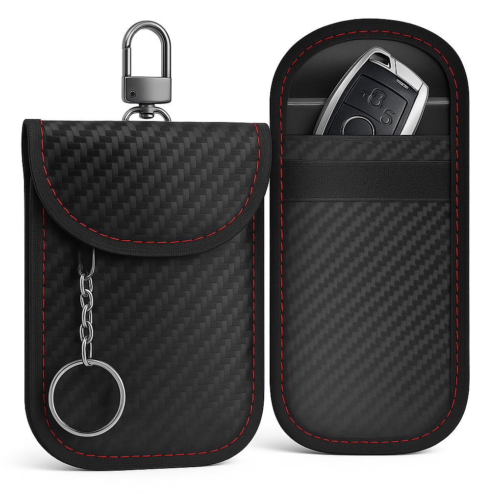 Faraday Pouch for Car Keys, Anti-Theft Signal Blocking Bag with Keychain, Car Key Signal Blocker Case for Key Fobs, Bank Cards & Digital ID (2 Pack)