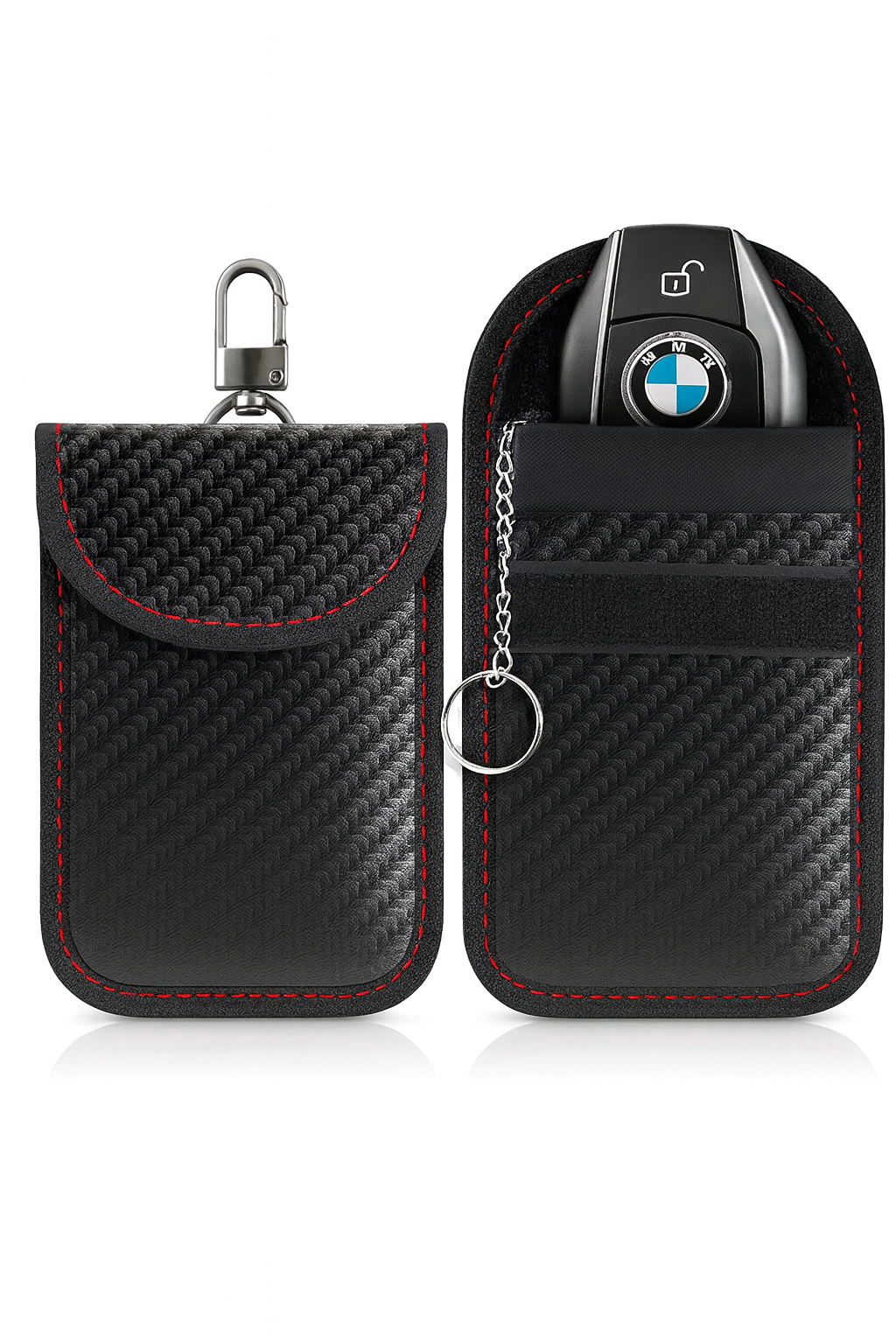 Faraday Pouch for Car Keys, Anti-Theft Signal Blocking Bag with Keychain, Car Key Signal Blocker Case for Key Fobs, Bank Cards & Digital ID (2 Pack)