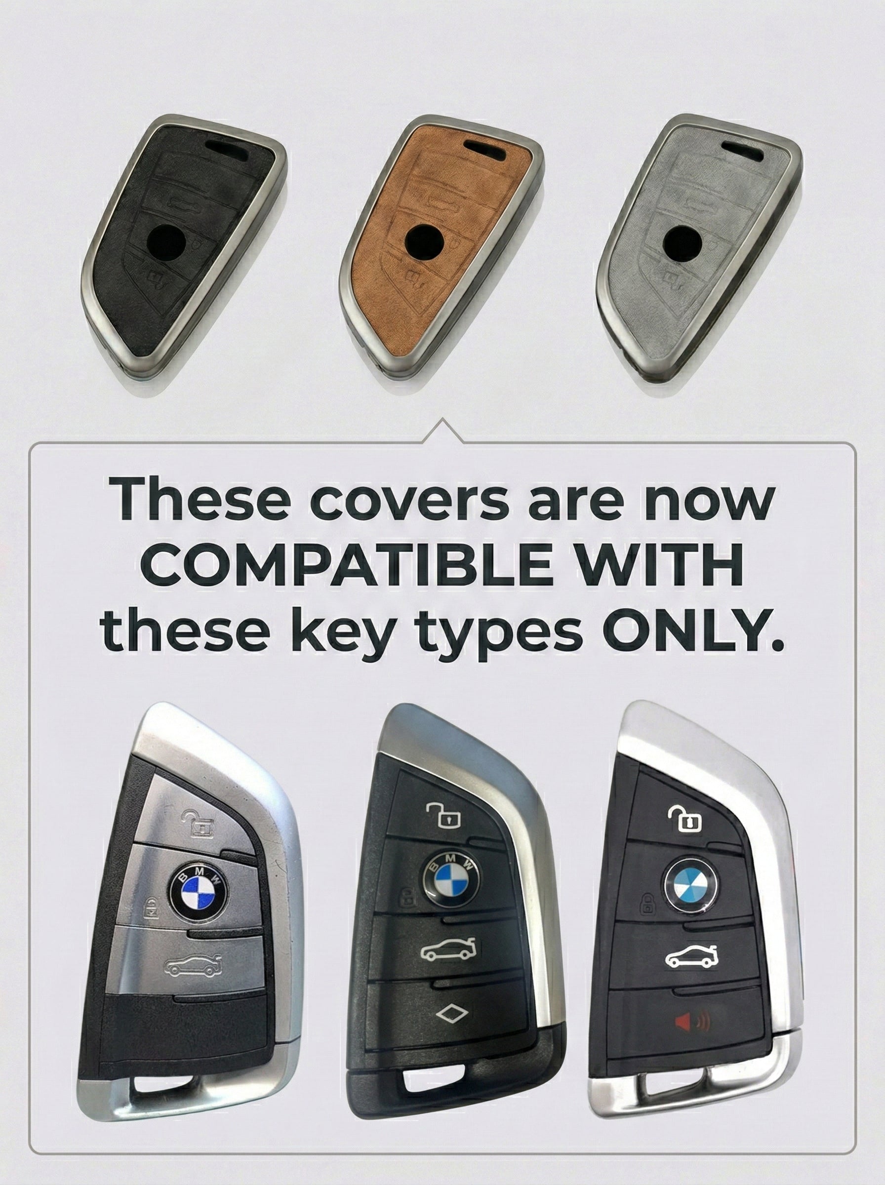 Premium Metal & Leather Key Fob Cover For BMW X1, X2, X5, X7, BMW 3, 5 & 7 Series & many more models  Heavy Duty Protection Case