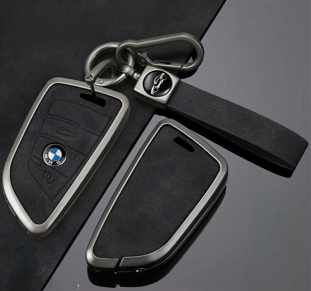 Premium Metal & Leather Key Fob Cover For BMW X1, X2, X5, X7, BMW 3, 5 & 7 Series & many more models  Heavy Duty Protection Case