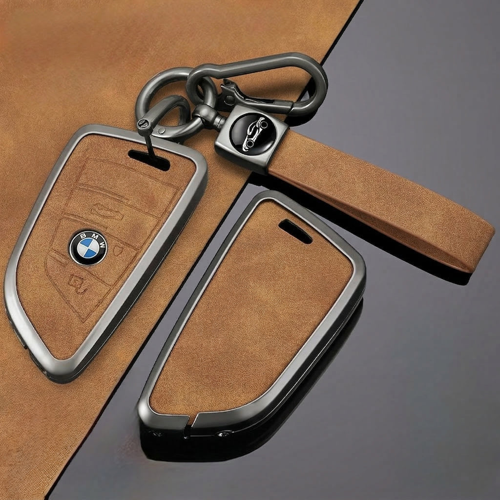 Premium Metal & Leather Key Fob Cover For BMW X1, X2, X5, X7, BMW 3, 5 & 7 Series & many more models  Heavy Duty Protection Case
