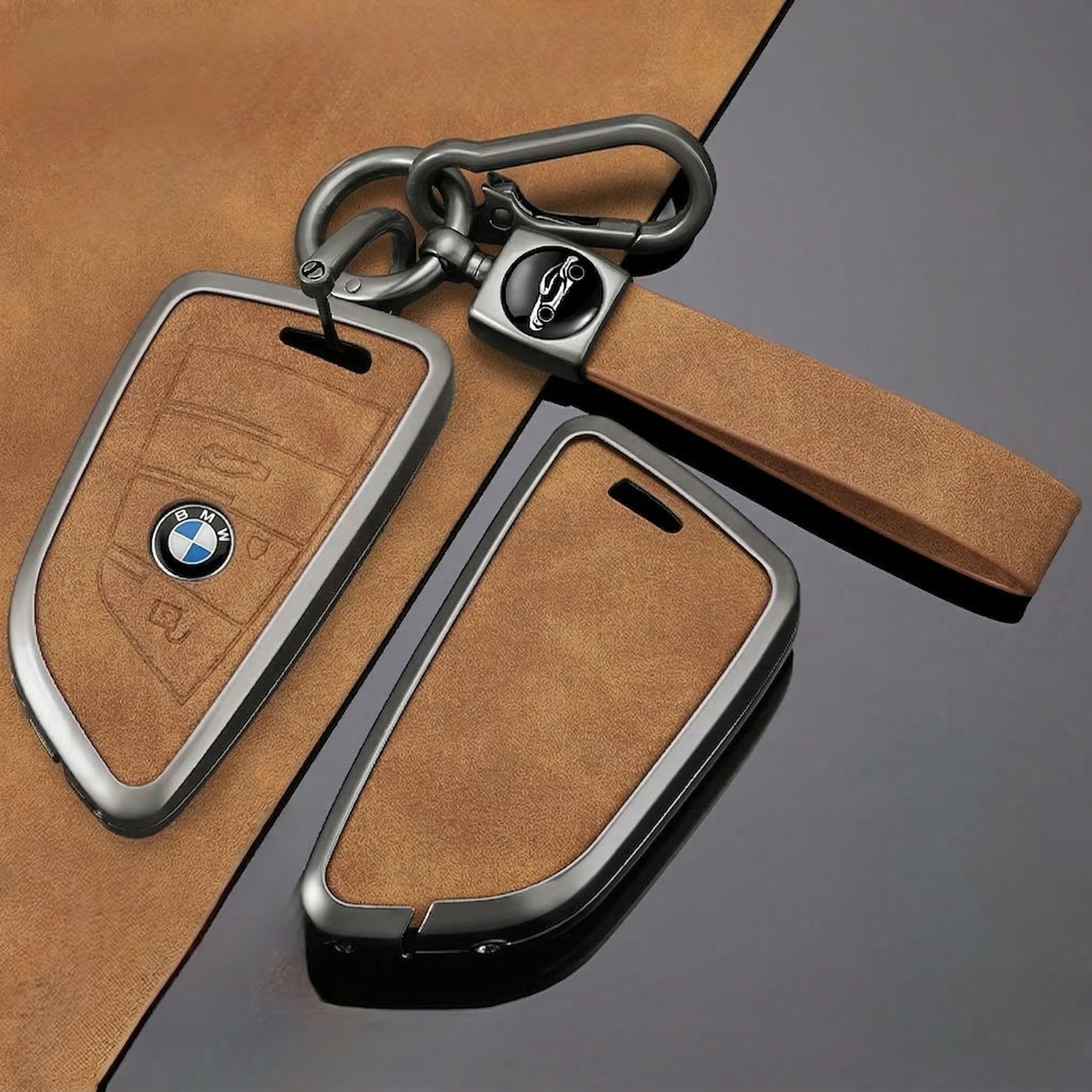 Premium Metal & Leather Key Fob Cover For BMW X1, X2, X5, X7, BMW 3, 5 & 7 Series & many more models  Heavy Duty Protection Case
