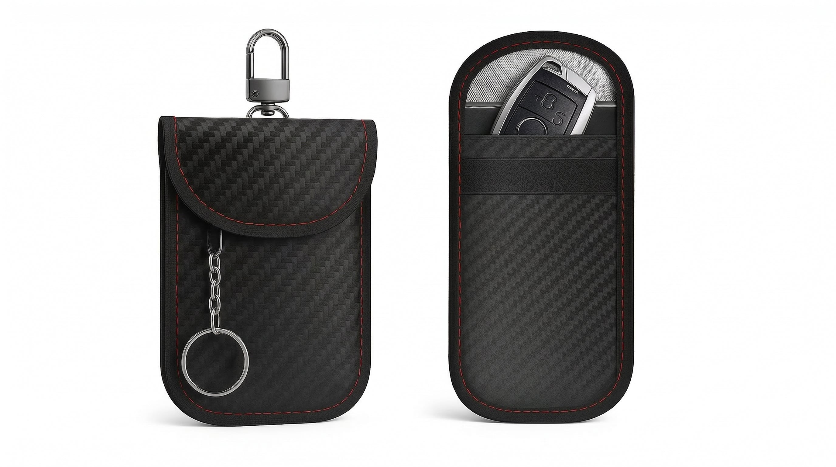 Faraday Pouch for Car Keys, Anti-Theft Signal Blocking Bag with Keychain, Car Key Signal Blocker Case for Key Fobs, Bank Cards & Digital ID (2 Pack)