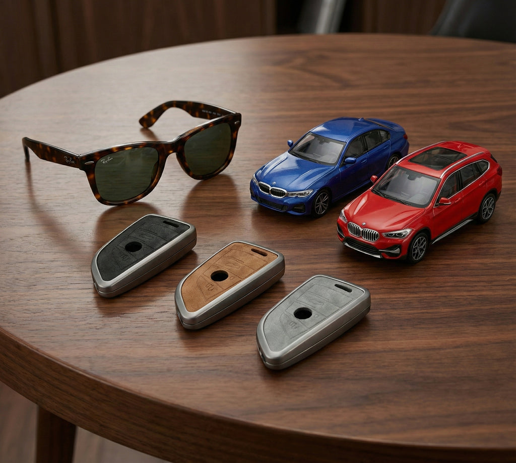 Premium Metal & Leather Key Fob Cover For BMW X1, X2, X5, X7, BMW 3, 5 & 7 Series & many more models  Heavy Duty Protection Case
